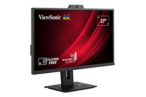 ViewSonic VG2740V 27 Inch 1080p IPS Video Conferencing Monitor with Integrated 2MP Camera, Microphone, Speakers, Eye Care, Ergonomic Design, HDMI DisplayPort VGA Inputs for Home and Office