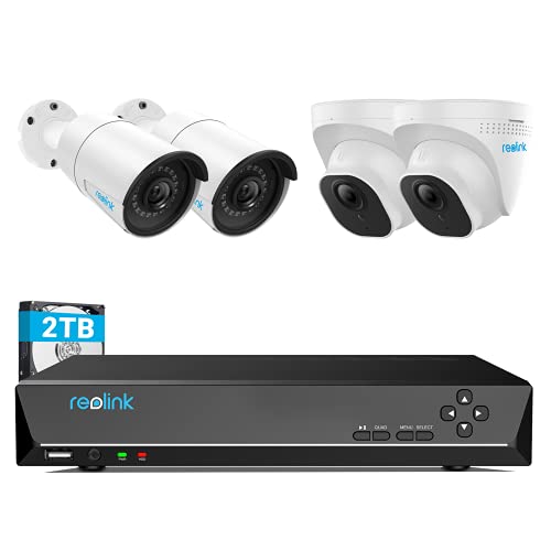 REOLINK 8CH 5MP Home Security Camera System, 4pcs Wired 5MP Outdoor PoE IP Cameras, 4K 8CH NVR with 2TB HDD for 24-7 Recording, RLK8-520B2D2