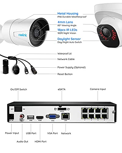 REOLINK 8CH 5MP Home Security Camera System, 4pcs Wired 5MP Outdoor PoE IP Cameras, 4K 8CH NVR with 2TB HDD for 24-7 Recording, RLK8-520B2D2