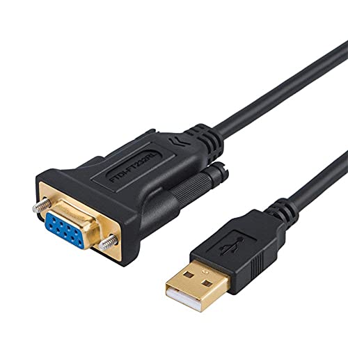 USB to RS232 Serial Adapter (FTDI Chip), CableCreation 6.6 Feet USB to DB9 Female Converter Cable for Windows 10, 8.1, 8, 7, Vista, XP, Linux and Mac OS X, macOS, 2 Meters / Black