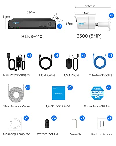 REOLINK 8CH 5MP Home Security Camera System, 4pcs Wired 5MP Outdoor PoE IP Cameras, 4K 8CH NVR with 2TB HDD for 24-7 Recording, RLK8-410B4-5MP