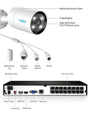 REOLINK 4K Security Camera System, 8pcs H.265 PoE Wired Bullet 4K Cameras with Person Vehicle Detection, Two-Way Talk, Spotlights, 4K/8MP 16CH NVR with 3TB HDD for 24-7 Recording, RLK16-812B8-A