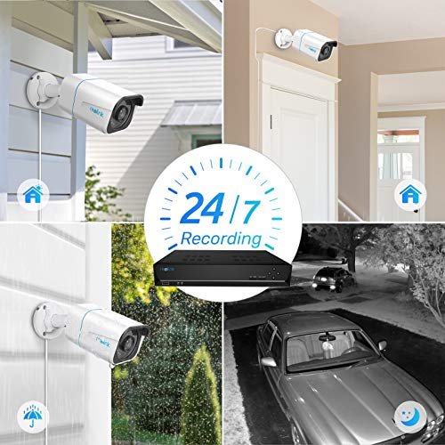 REOLINK 4K Security Camera System, 4pcs H.265 PoE Wired Bullet 4K Cameras with Person Vehicle Detection, 4K/8MP 8CH NVR with 2TB HDD for 24-7 Recording, RLK8-810B4-A