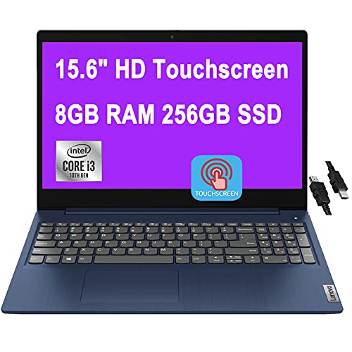 2021 Flagship Lenovo IdeaPad 3 Laptop 15.6" HD Touchscreen 10th Gen Intel Core i3-10110U (Beats i5-8200Y) 8GB RAM 256GB SSD Intel UHD Graphics Wifi5 Dolby Win10 + HDMI Cable