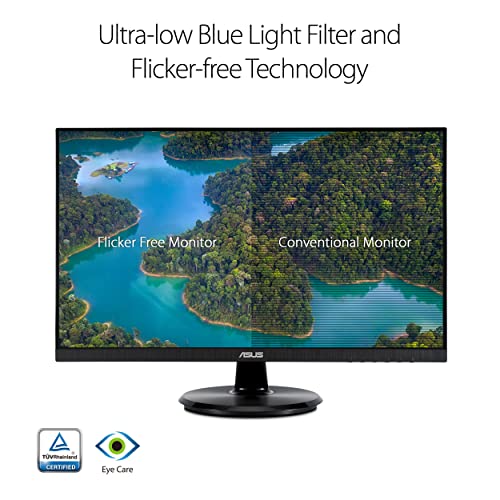 ASUS 27” 1080P Monitor (VA27DCP) - Full HD, IPS, 75Hz, USB-C 65W Power Delivery, Speakers, Adaptive-Sync/FreeSync, Eye Care, Low Blue Light, Flicker Free, VESA Mountable, Frameless, HDMI